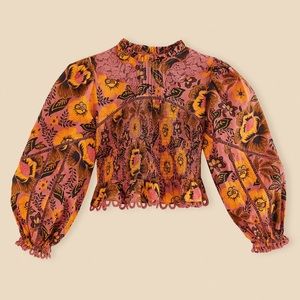 NWOT Farm Rio Blush Garden Bloom Smocked Floral Blouse * Size Large